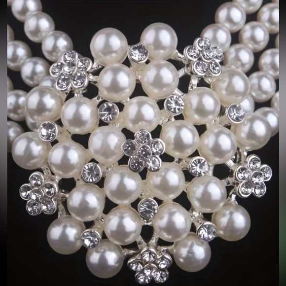 Elegant White Pearl Multi-Strand Necklace & Earrings Set- Fashion Jewelry - Picture 2 of 5